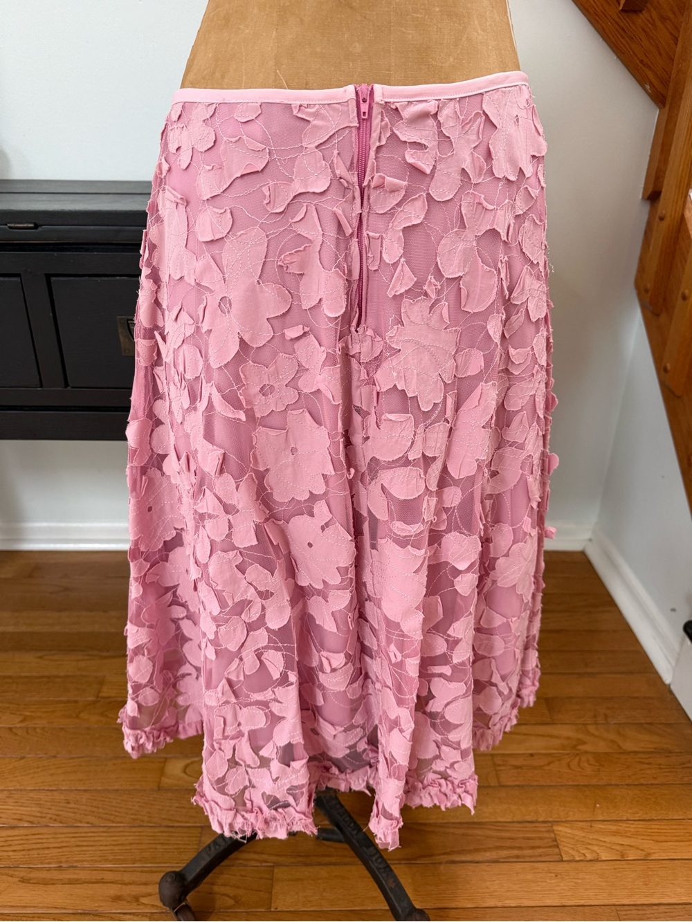 Pink Floral Appliqué A-Line Skirt - Picture 2 of 7